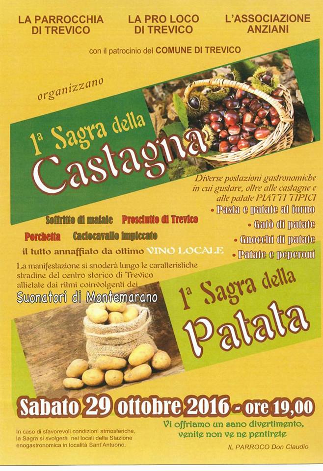 Il 29 ottobre a Trevico la 1ª sagra della castagna e della patata