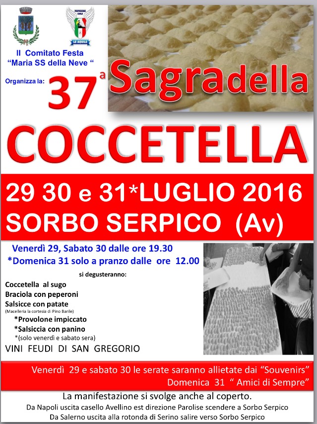 37ª sagra della "Coccetella" a Sorbo Serpico: 29 - 30 e 31 luglio