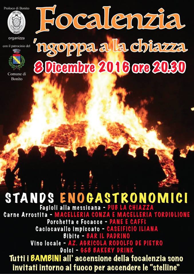 A Bonito l'8 dicembre "focalenzia ngopp a la chiazza"