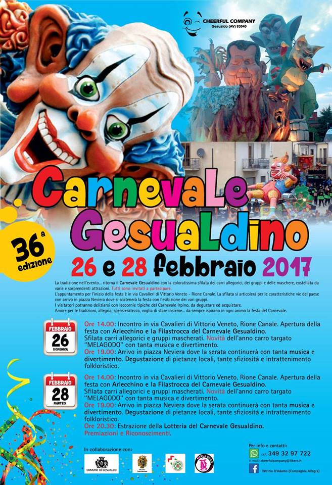 Il 26 e il 28 febbraio nuova edizione del "carnevale gesualdino" 