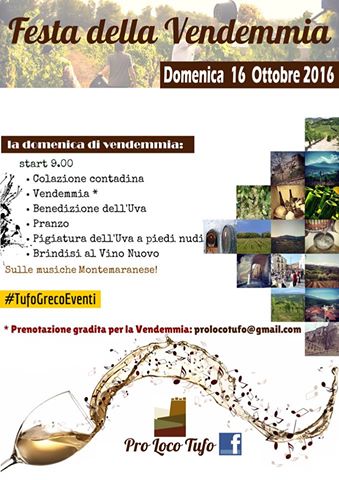 Il 16 ottobre torna a Tufo la IV edizione della "festa della vendemmia"